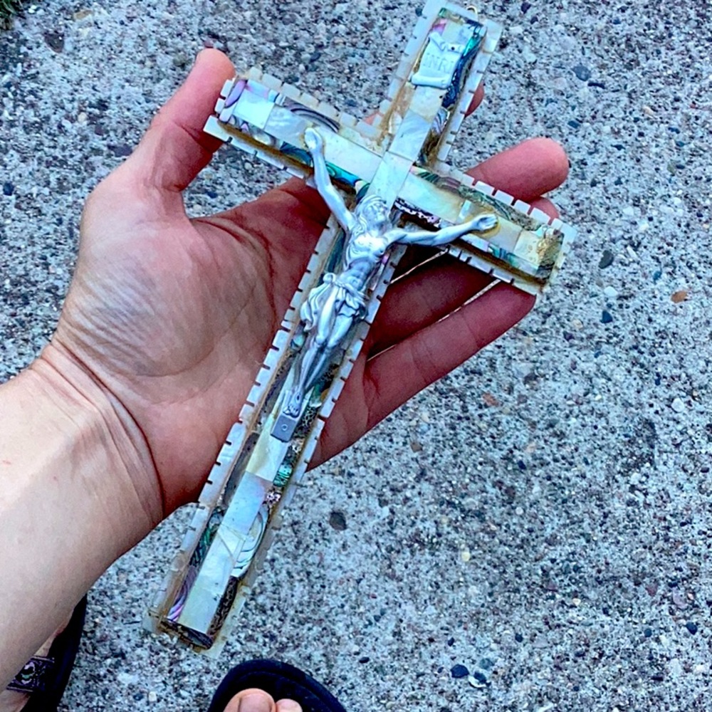 Beautiful mosaic mother of pearl crucifix made in Bethlehem